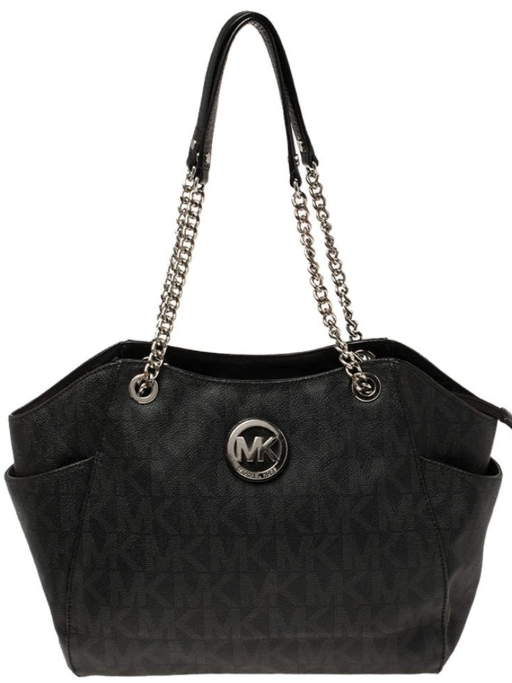 Michael Kors Black Logo Tote with Silver Chain Straps
